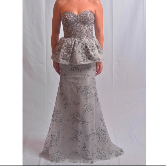Strapless Peplum Gown Gray - Picture 1 of 4